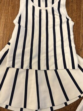 Milly Minis White and Navy Vertical Stripe Tank & Skirt Set